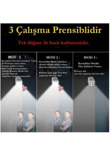 Güneş Enerjili Solar Bahçe Lambası Solar Armatür 3 Modlu 77 Ledli (529565611)