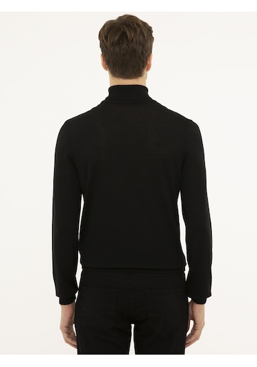 Cacharel Siyah Slim Fit Balıkçı Yaka Basic Triko Kazak