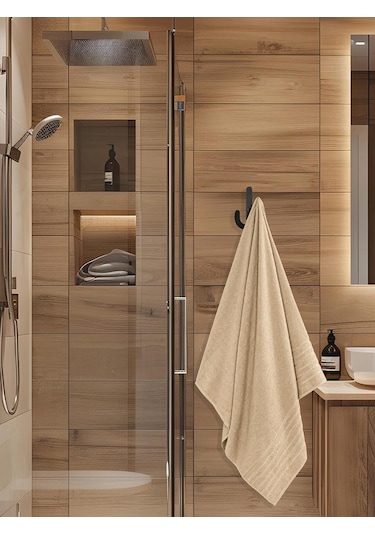 Bej Banyo Havlusu Tekli Dora 90x150 Cm Yüksek Emici Bej