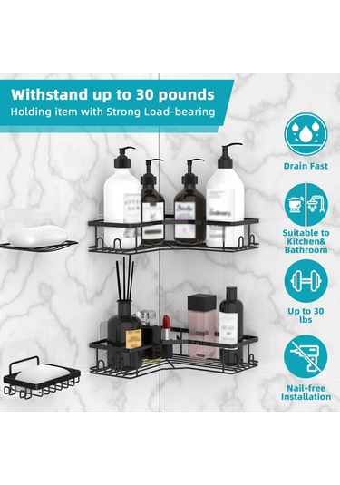 Monyee Demir Sabun Tutucu - İz Olmayan Yapıştırıcı İle, Su Akışlı Tasarım, Banyo Ve Mutfak İçin Siyah