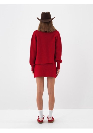 Kırmızı Doğal Yün Dokulu Regular Fit Etek 851069 Kırmızı