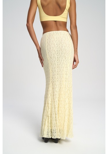 Veylia Uzun Sarı Dantel Etek