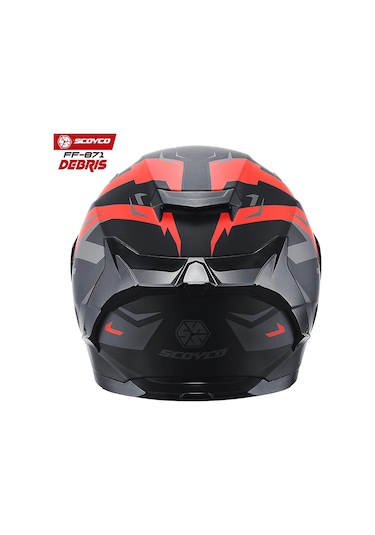 Scoyco FF-871 Gri Camlı Debris Güneş Vizörlü Kapalı Kask Mat Kırmızı - Siyah