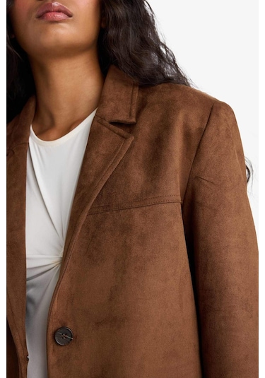 Defacto Regular Fit Ceket Yaka Süet Blazer Ceket E7236ax25aubn229 Kahve