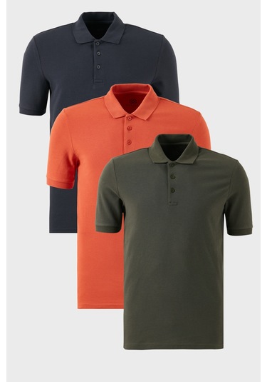 Buratti Pamuklu Regular Fit Düğmeli Polo Yaka 3'Lü Paket Erkek T Shirt 5902127S3 Antrasit-Haki-Tarçın