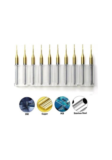 Titanyum Kaplı Tungsten Çelik Cnc Freze Pcb Kesici 10lu Set 0,5mm