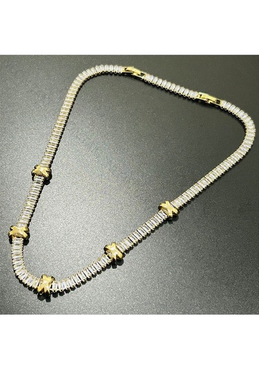 Xo Figürlü, Zirkon Taşlı, Su Yolu, Paslanmaz Çelik Kolye 223, Altın Renk Altın