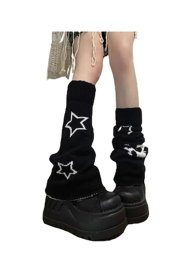 Geeroyoo İki Yönlü Giyilebilir Yıldız Desenli Polyester Dokuma Isı Sağlayan Bilek Çorabı - Siyah Beyaz Kâbus Desenli Siyah