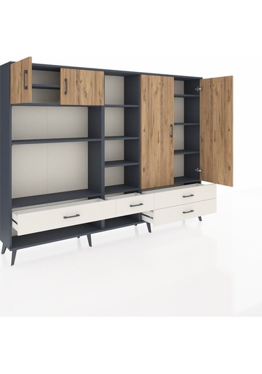 Arges Dolap 12 Raflı 4 Çekmeceli 4 Kapaklı 220x30x163 Antrasit-ça Antrasit-çam/aytaşı