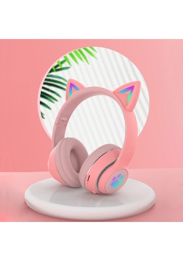 Mor Renkli Bluetooth 5.0 Işıyan Kedi Kulaklıkları