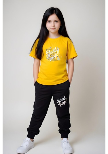 Fyk Kids Kız Çocuk Baskılı Start Up Alt-üst Pijama Takımı Sarı