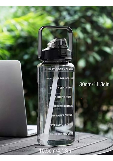 Pipetli Motivasyonel Su Matarası 2 L Siyah