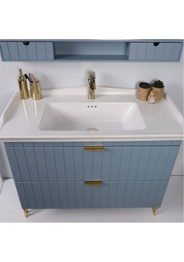 Kobos Noble 100 Cm Banyo Dolabı Seti Light Blue Mavi