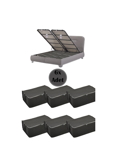 Adarya Home Çekyat Baza Tipi Hurç   Baza Alti-Kazak-Yastik-Pike Saklama Hurcu 6 Adet 22 x 40 x 60 Gri