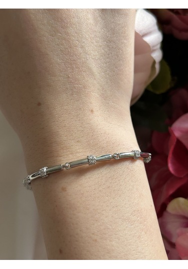 Taş Detay Silver Bakla Bileklik Gümüş