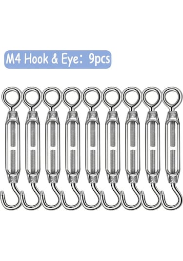Willowhaven 9 Parça M4 Halat Gergi Seti Kanca Göz Bağlantılı 304 Paslanmaz Çelik Diğer