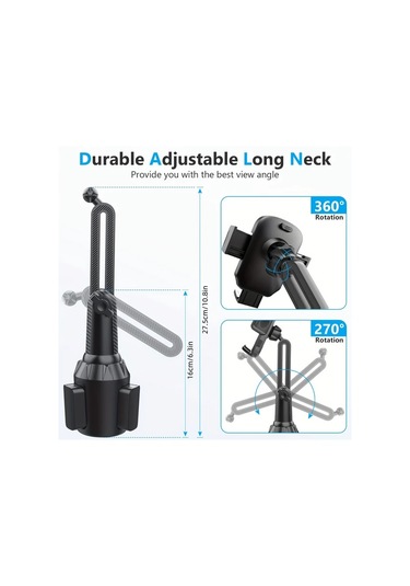 Gateesat Siyah Ywor Ayarlanabilir Araba Kupası Telefon Tutucu Su Geçirmez 360 Derece Dönebilir Geniş Taban