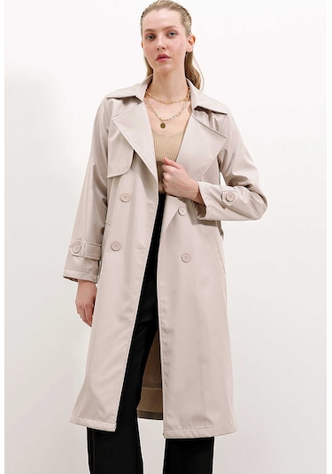 Gabria Kol Düğme Detaylı Trenchcoat Taş
