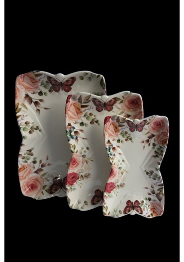 Dijital Desen 3'lü Kelebek Tabak Çok Renkli