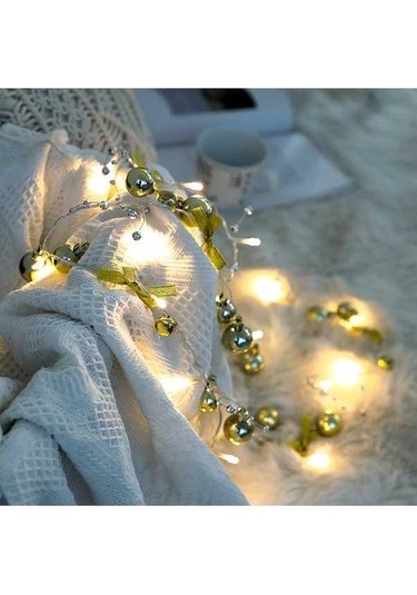 Maoyaya Noel Dekorasyon Işıkları - 20 Led'li 2 Metre Pil Ile Çalışan Sıcak Beyaz Işık, Şeffaf Kablolu Altın Top Diğer
