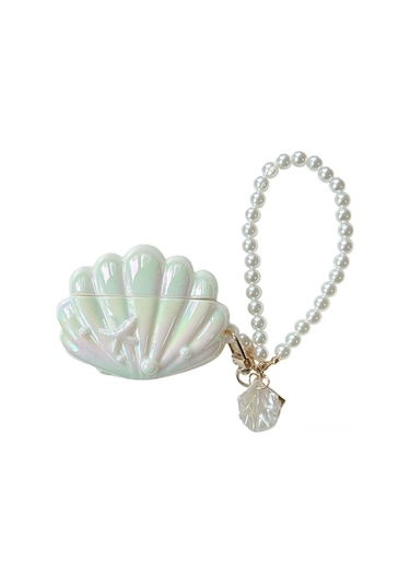 Folinda Airpods Uyumlu 4 Kılıfı Silikon 3d Deniz Kabuğu Desenli Parlak Renkli Perl Zincirli Koruyucu Kılıf Diğer