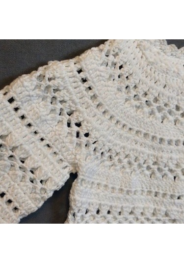 Uretti - Talia 8659 4701 El Örgüsü Koton İp Kız Çocuk Beyaz Hırka- 0-6 Ay Beyaz