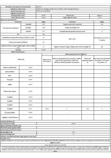 Arçelik 2350 E 360 L 3 Sepetli Sandık Tipi Derin Dondurucu