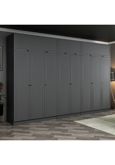 Kale 8 Mebran Panjur Kapaklı 4 Çekmeceli Dolap Ve Yüklük Antrasit 255cm Antrasit