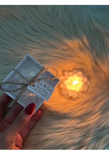 20 Adet Süslemeli Lotus Mum, Doğum, Doğum Günü, Sünnet, Bebek, Ni