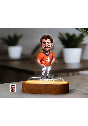 Bk Gift Kişiye Özel Amerikan Futbolu Karikatürlü Dekoratif 3d Biblo Led Işıklı Gece Lambası-1, Arkadaşa Hediye, Kobitmeyen138294 Bk Gift