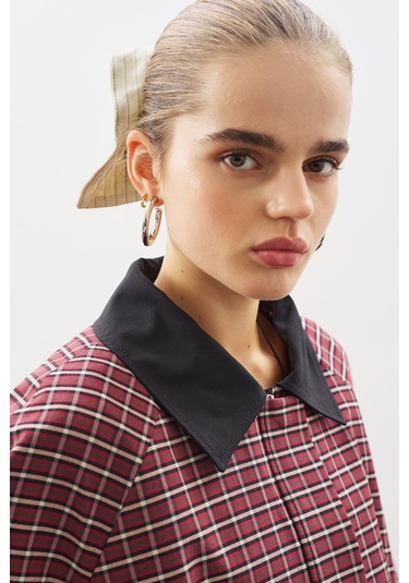 Kontrast Yakalı Trençkot Ekose Ekose