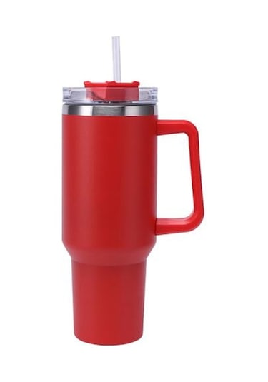 Kırmızı Soğukluğu Koruyun Mat Doku Pratik 40oz Şeffaf Kapak Yeniden Kullanılabilir İçecek İçme Vakumlu Pipetli Kupa Yalıtımlı Tumbler