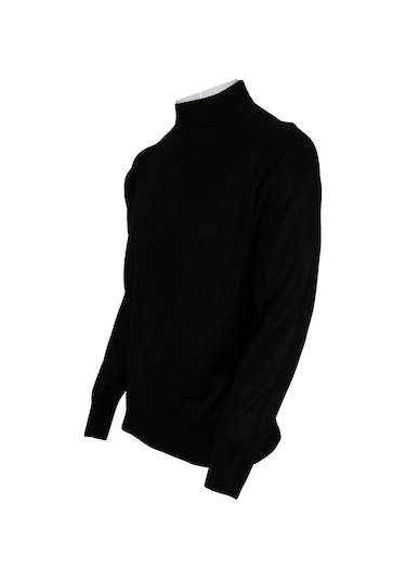 Erkek Siyah Kazak Yarım Balıkçı Yünlü Klasik Normal Kesim Rar0079