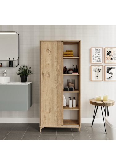 Sürgülü Çok Amaçlı Banyo Dolabı Meşe - Tamamı 1. Kalite Mdf