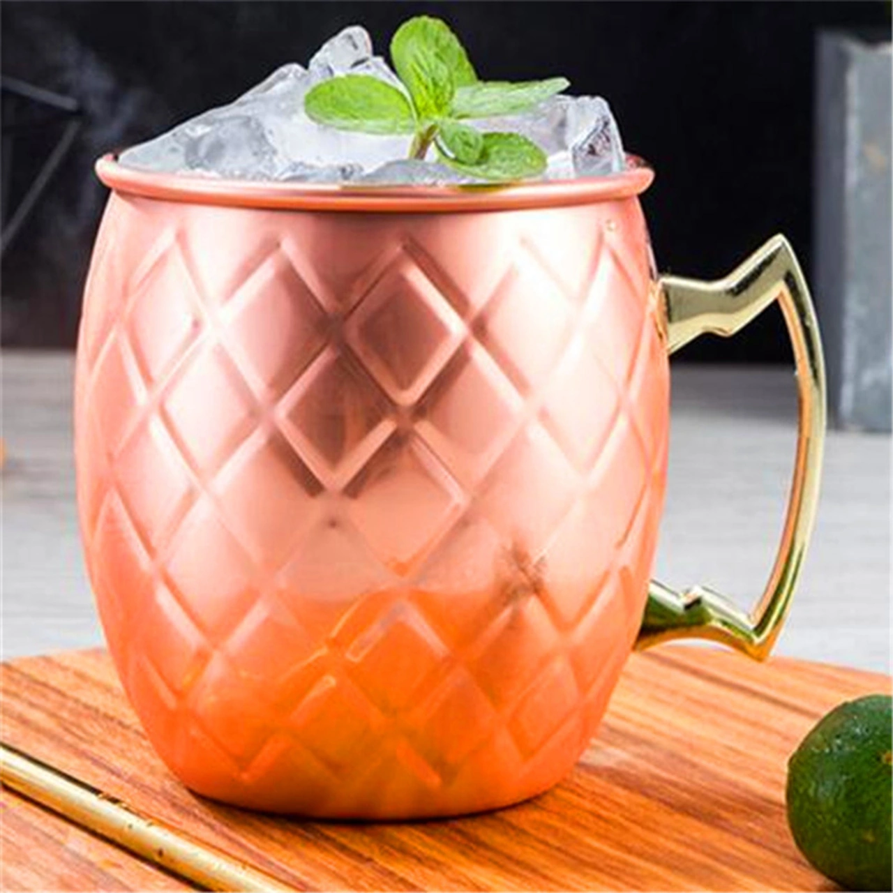 Geeksen Moscow Mule Kokteyl Bardağı - 304 Paslanmaz Çelik, Bakır Kaplama, Tokmak Dikdörtgen, 530ml, Ev-bar Restoran Kullanıma Uygun Diğer