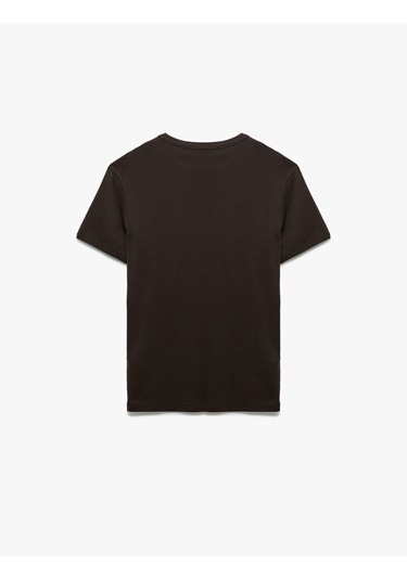 Koton Kısa Kollu Bisiklet Yaka Pamuklu Tok Kumaş Basic Dar Kalıp Tişört Kahverengi 6wam10086hk Kahve