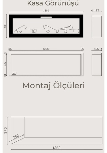 Masta 130 Elektrikli Şömine - Isıtıcısız, Cam Çerçeveli, Sınırsız