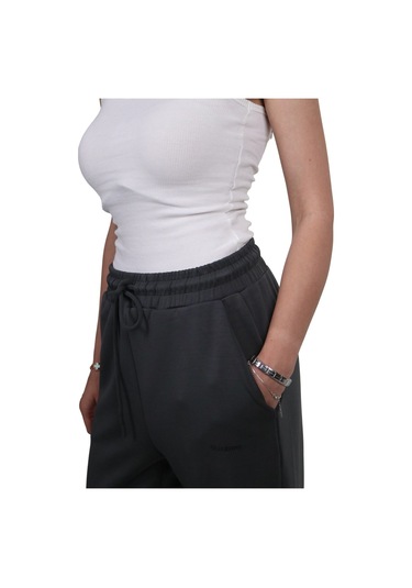 Kadın Modal Kumaş Lastikli Paça Gri Jogger Pantolon Gri