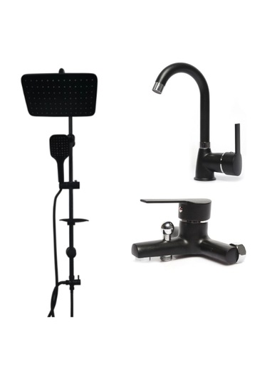 Faumix KAV9909877 Banyo Ve Lavabo Bataryası Ve Tepe Duş Seti Siyah