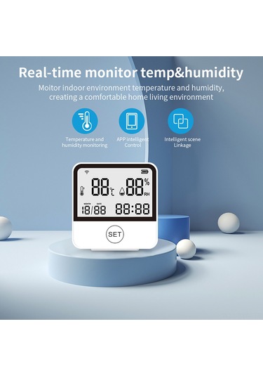 Geeksen Beyaz Wifi Sıcaklık Nem Sensörü - Akıllı Uygulama İle Uzaktan İzleme, Sıcaklık Alarmı Ve Geçmiş Veri Kaydı Pil Dahil Değil Beyaz