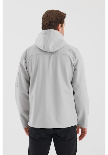 Çıkartılabilen Fermuarlı Kapüşon Cepli İçi Polarlı Su Geçirmez Softshell Erkek Mont Taş Taş