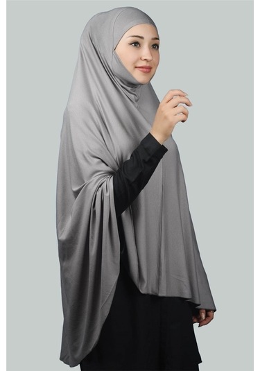 Altobeh Hazır Türban Peçeli Pratik Eşarp Tesettür Nikaplı Hijab - Namaz Örtüsü Sufle (5XL) - Gri