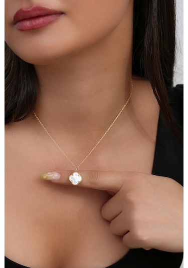 14k Altın Kaplamalı 925 Ayar Gümüş Granada Saray Yoncası Kolye - Beyaz 231829003 Altın