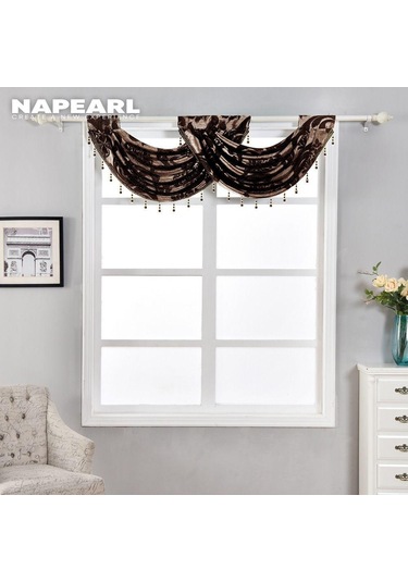 Krem 1 Pc Napearl Lüks Çiçek Retro Tarzı Dalga Perde Boncuklu Valance Tasarım Moda Pencere Jakarlı Perde Ev Dekor Krem