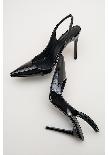 Luvishoes Twine Siyah Rugan Kadın Topuklu Ayakkabı Sıyah Rugan