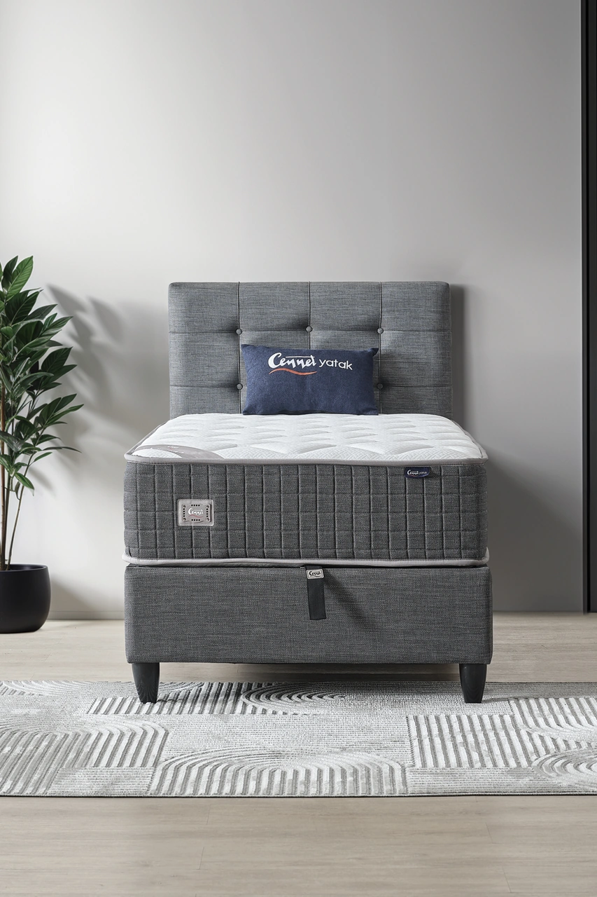 Mimoza Modeli Tek Kişilik Full Ortopedik Antibakteriyel Yataklı Baza Ve Başlık Takımı 3 Lü Set 90 x 190