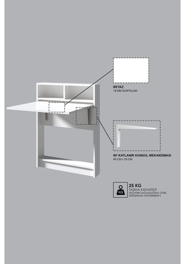 Decormet Bracked Çok Fonksiyonlu Masa Beyaz beyaz