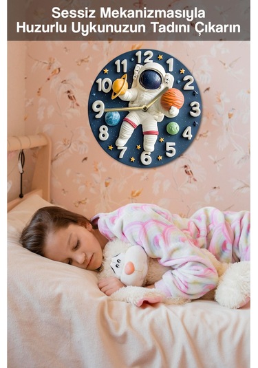 Sessiz Yuvarlak Ahşap Duvar Saati, Kuvars Hareketli 2d Uzay Desen Sdw011 Renkli