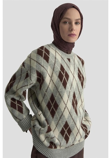 Armine Baklava Desenli Kazak 25kd6004 Gri Gri