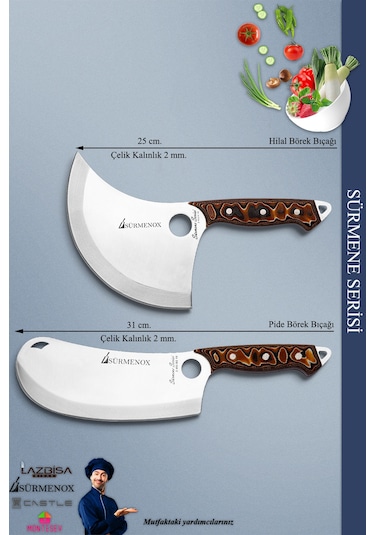 Sürmene Serisi Mutfak Bıçak Seti Ekmek Sebze Salata Börek Pizza Şef Bıçağı 2 Li Set Kahve Mft-217 Kahverengi